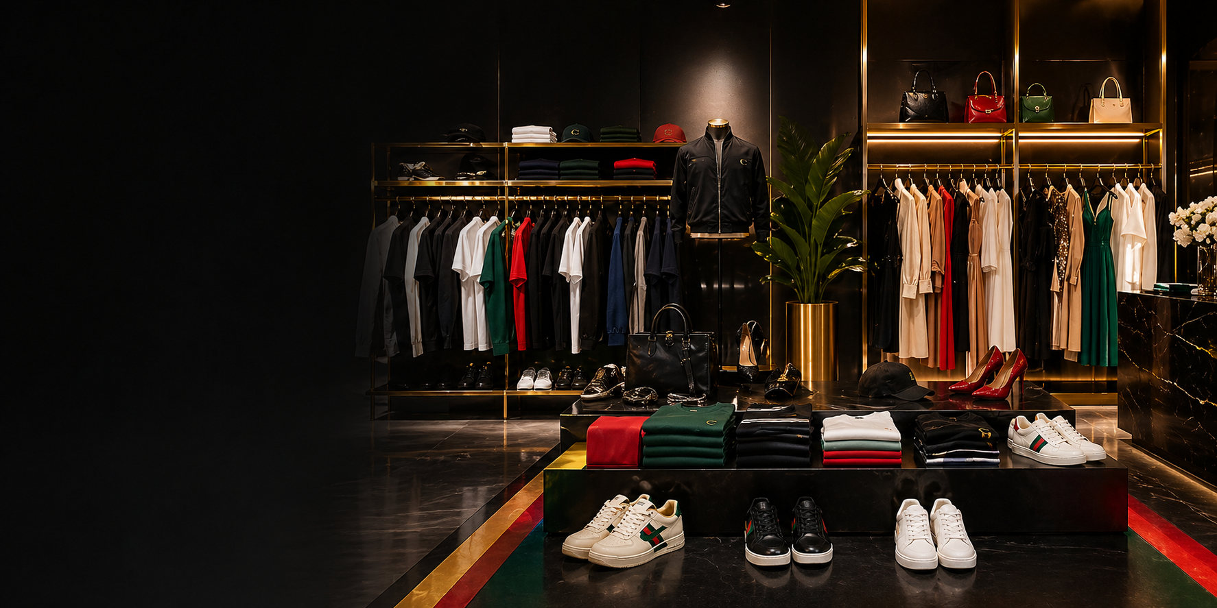 Unisex clothing and shoes displayed for C.E.H.F.O Collections